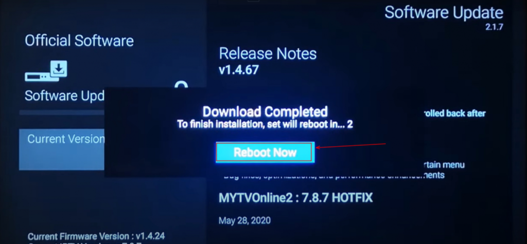 Select the option to Reboot Now